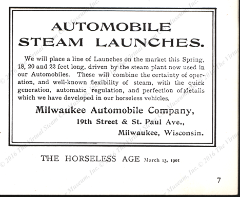 Milwaukee Automobile Company Magazine Advertisement, Horseless Age, March 13, 1901