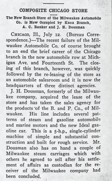 Milwaukee Automobile Compamy, July 19, 1902, Automobile and Motor Review, p. 17, Photocopy, Conde Collection. 
