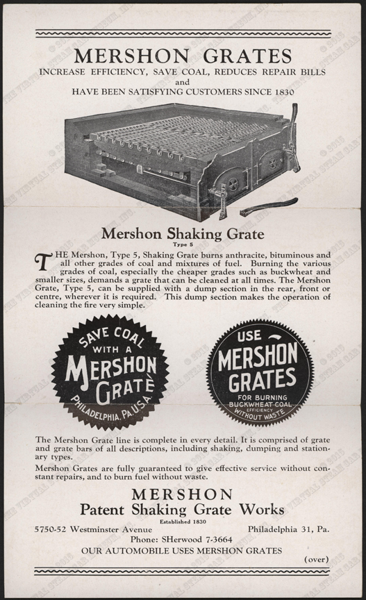 Mershon Patent Shaking Grate Works Brochure, G. W. Nichols Collection, Front.