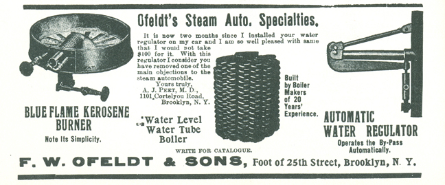 Olfelt & Sons Advertisement, Undated, Floyd Clymer's Steam Car Scrapbook, page 36.
