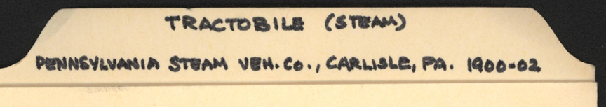 Conde's File Folder, Pennsylvania Steam Vehicle Company, Carlisle, PA, 1900