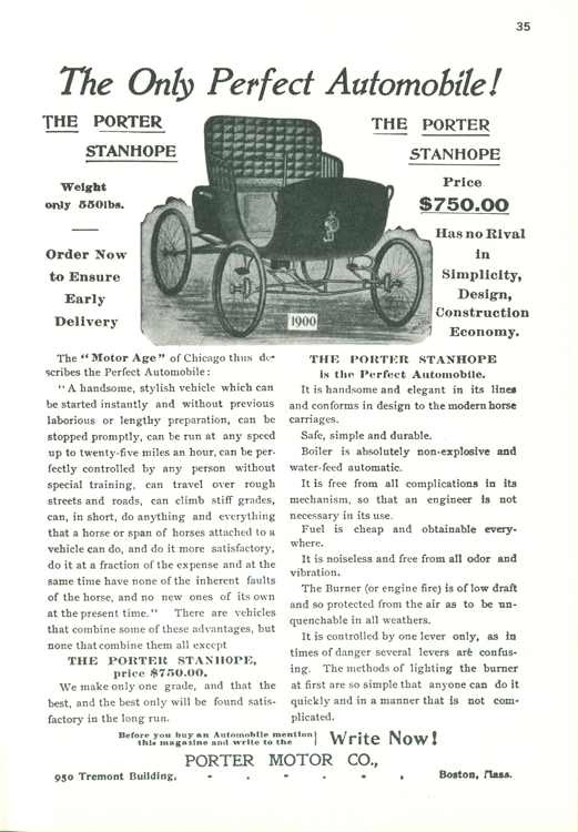 Porter Motor Company Advertisement - Clymer