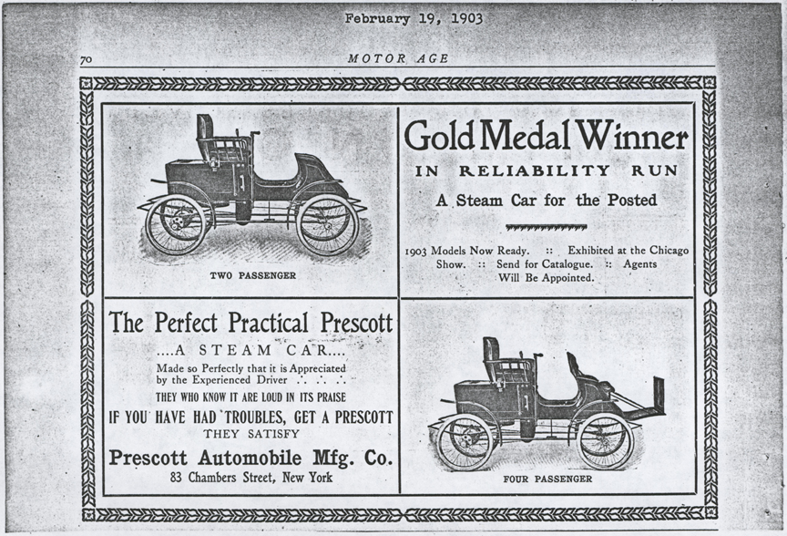 Prescott Automobile Manufacturing Company, Motor Age, February 19, 1903, photocopy, Conde Collection.