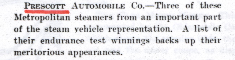 Prescott Automobile Manufacturing Company, Motor Age, February 19, 1903, p. 8, Chicagl Auto Show, photocopy, Conde Collection.