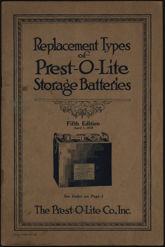 Prest-O-Lite Battery Company Trade Catalogue January 15, 1918