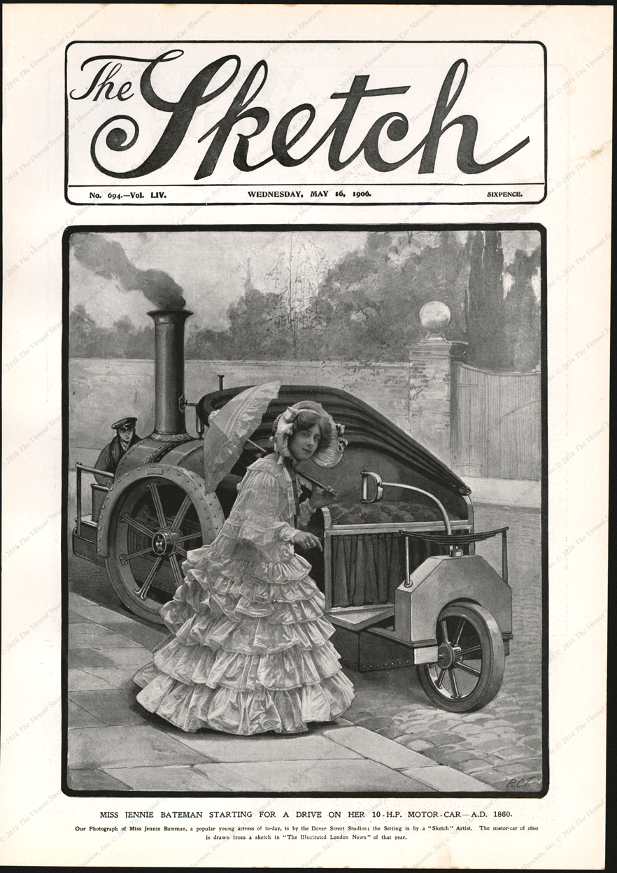 Rickett Steam Carraige, 1860 and May 16, 1906, The Sketch magazine Cover, Vol. LIV, No. 694