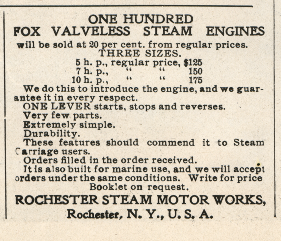 Rochester Steam Motor Works, Horseless Age, December 16, 1903, Vol. 12, No. 25, P. xxviii