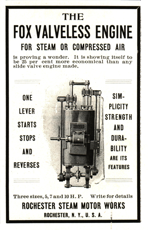 Rochester Steam Motor Works,  Rochester, NY  C&ATJ Advertisement, 1904, p. 158.