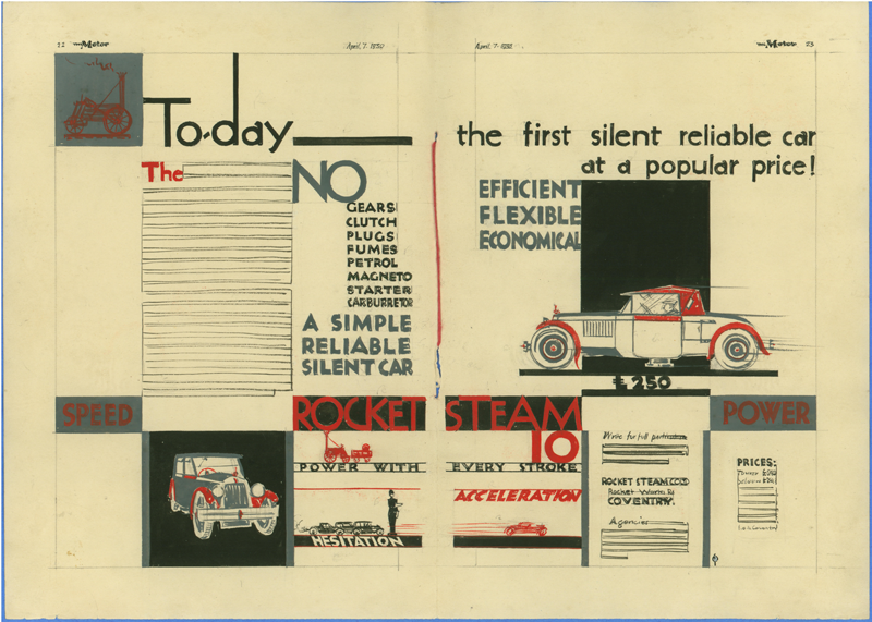 Rocket Steam Car Company, Coventry, April 7, 1930, The Motor, Magazine Advertisement Mock Up.