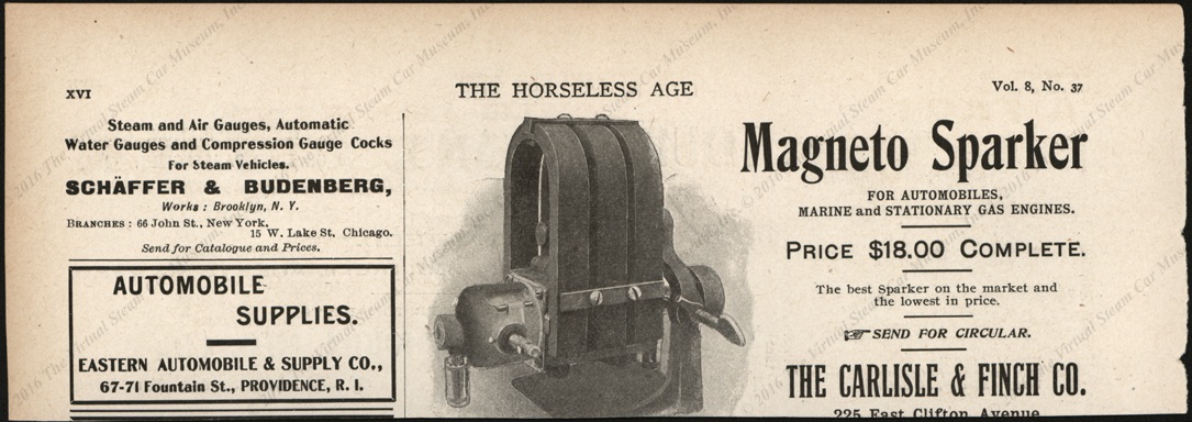 Schaffer and Budenberg, December 11, 1901 Horseless Age Magazine Advertisement, Vol. 8, No. 37, page xvi.