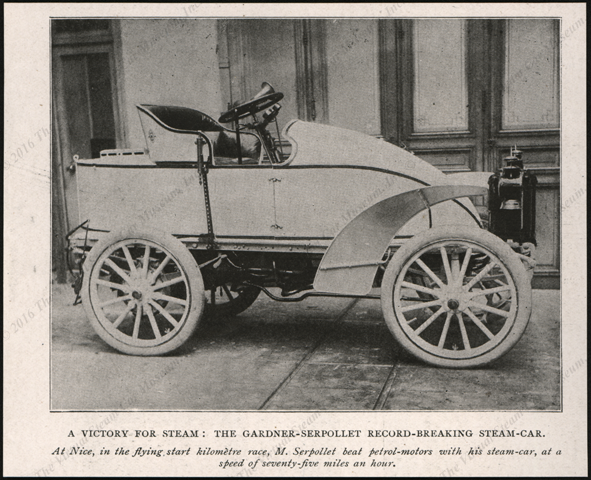 Serpollet Steam Race Car, ca: 1902 Magazine Image
