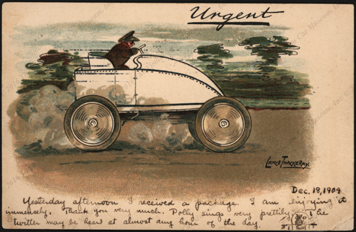 Serpollet Steam  Race Car  Post Card, Artist Signed, December 20, 1904  Front