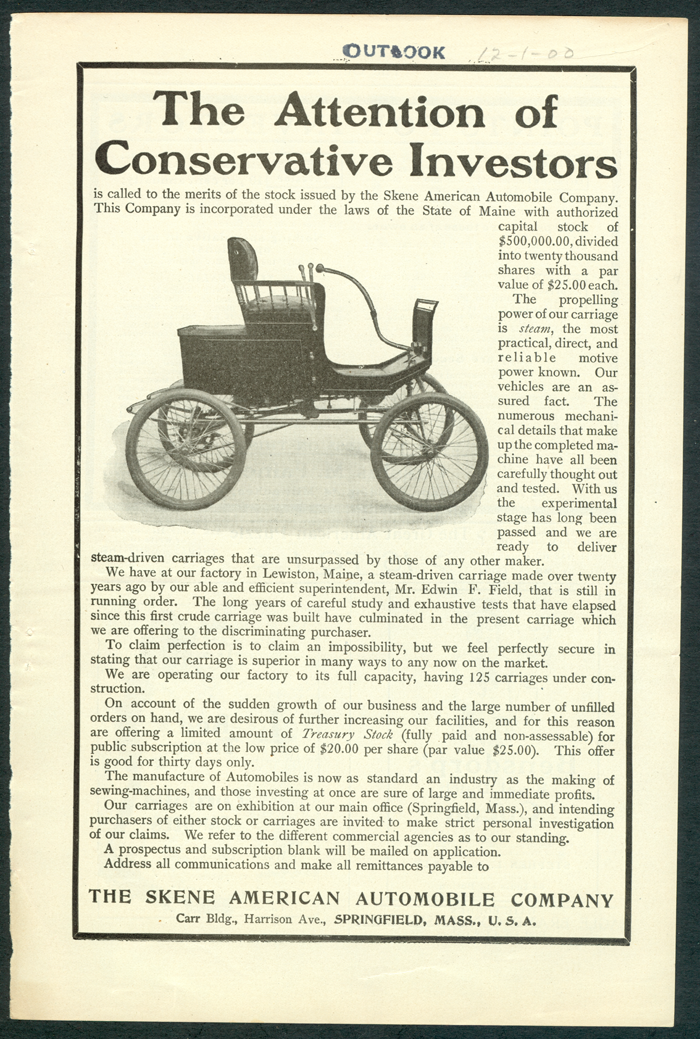 Skene American Automobile Company, Decemver 1900  Outlook Magazine