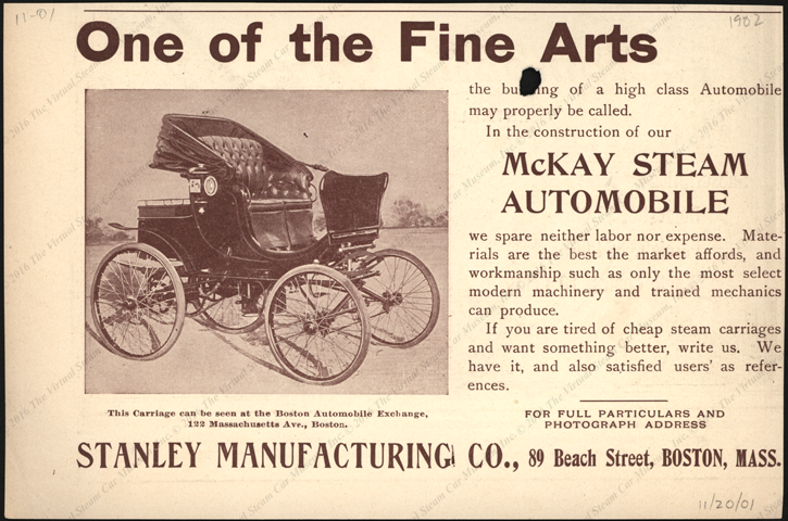 Stanley Manufacturing Company, Horseless Age, November 20, 1901 advertisement