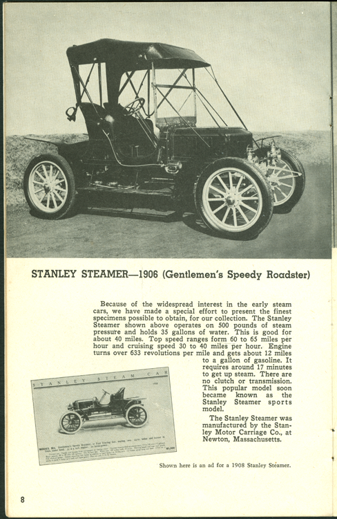 Kelsey's Collection of Antique Cars, Camdenton, MO, April 1955, 1908 Stanley Steam Car