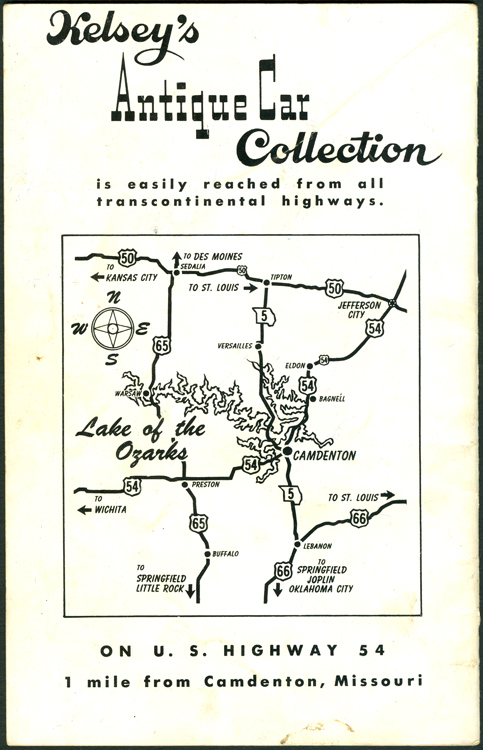 Kelsey's Collection of Antique Cars, Camdenton, MO, April 1955, Map