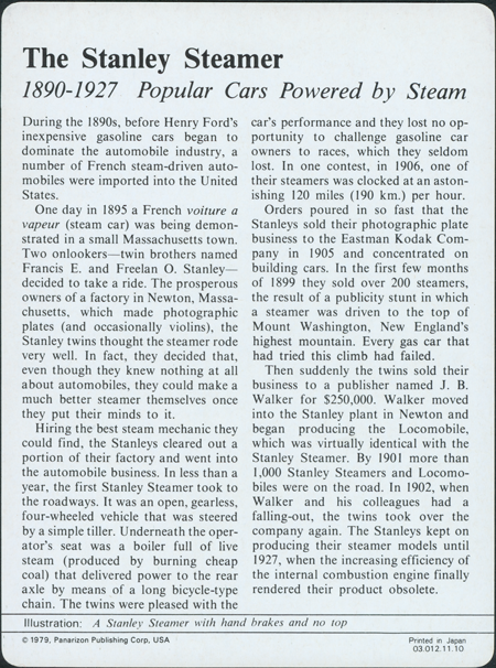 Stanley Steam Car 1910 1979 Paparizon Publishing Corp