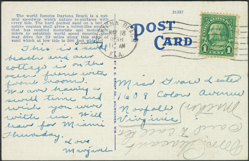 Ormond Beach Linen Post Card 1938