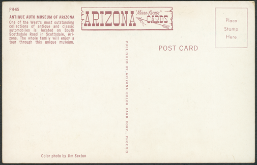 Antique Auto Museum of Arizona Postcard