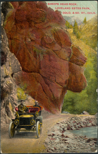 Stanley Steam Car at Sheep's Head Rock, Loveland Estes Park, Colorado 1913