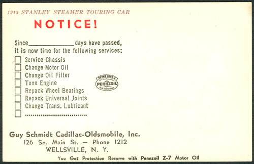 1913 Stanley Steam Car Penzoil Advertising
