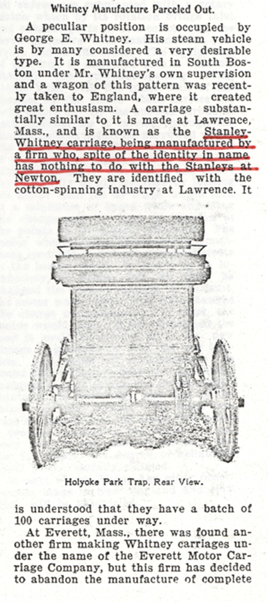 Stanley-Whitney Steam Carriage, Motor Age, September 12, 1899, p. 7, Photocopy, Conde Collection.