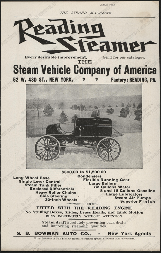Steam Vehicle Company of America, June 1902 Magazine Advertisement, The Strand Magazine, Conde Collection.