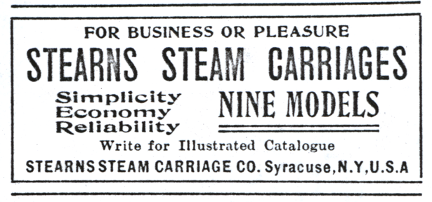 Stearns Steam Carriage Company advertisement, The Automobile, January 3, 1903, p. 49