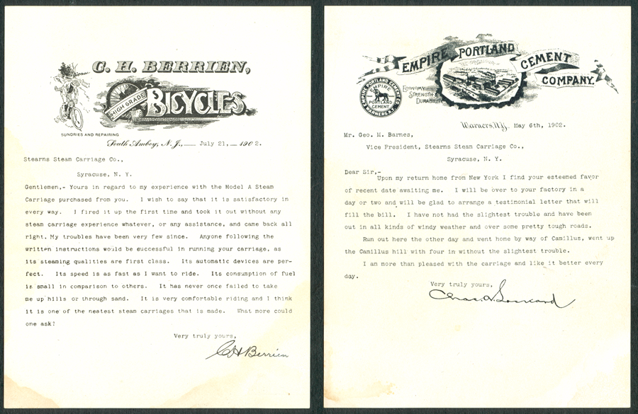 Stearns Steam Carriage Company,, Testimonials