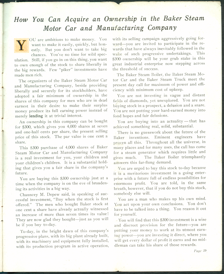 Baker Steam Motors The Iron Hand Brochure