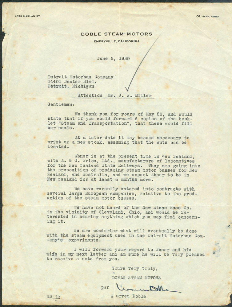 Warren Doble June 6 1930 Letter