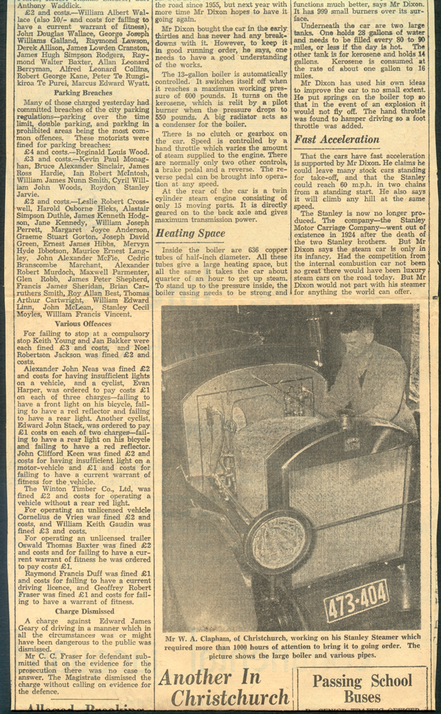 Dixon's Stanley 1957 Newspaper Article