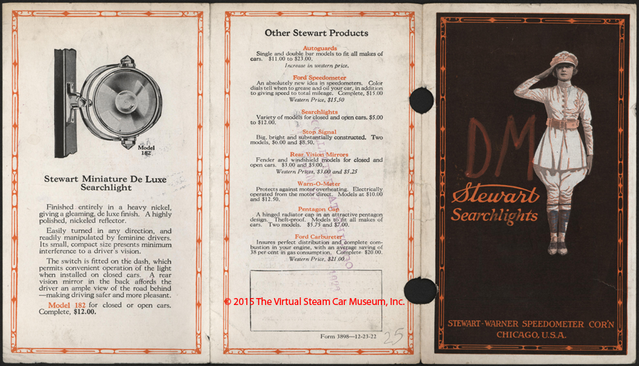 Stewart-Warner Speedometer Corporation, December 23, 1922, Searchlight Brochure, Outside