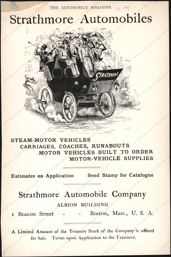 Strathmore Automobile Comp;any, December 1899 Magazine Advertisement, The Automobile Magazine