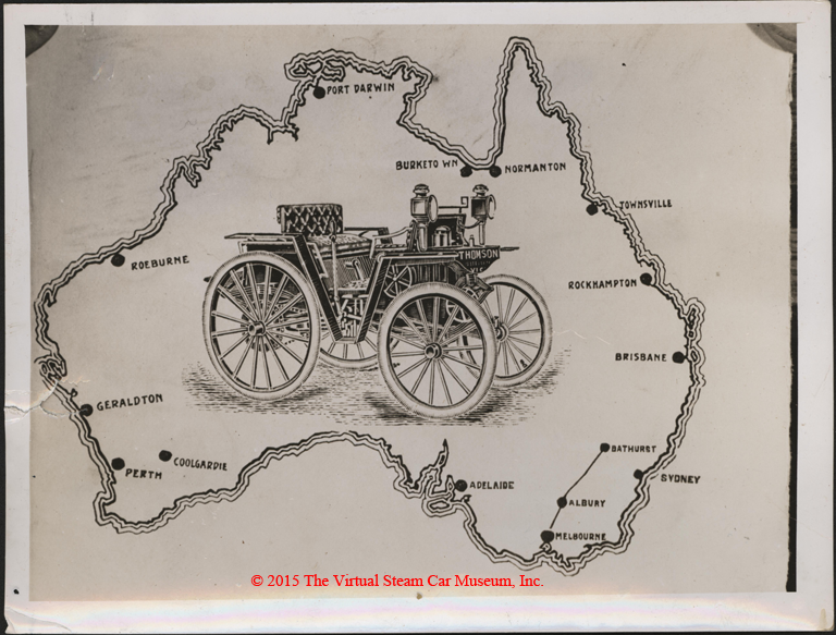 Thompson Steam Carriage, Australia, Map with Car in Center Front