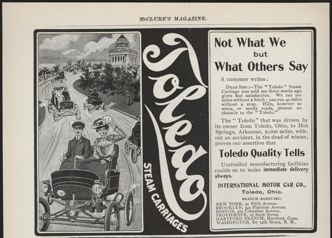 Toledo Steam Carriage, International Motor Car Company, 1902, McClure's Magazine, p. 56