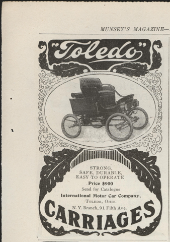 Toledo Steam Carriage, International Motor Car Company, February 1902 Magazine Advertisement, Munsey's Magazine