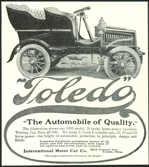 Toledo Gasloine Car, International Motor Car Company, Magazine Advertisement, Country Life Magazine, June 1903