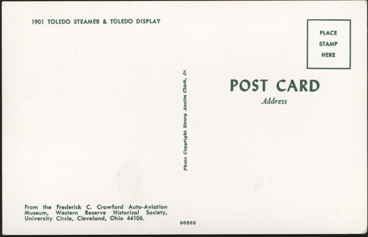 Toledo Steam Carriage, Crawford Museum, Henry Austin Clark, Postcard