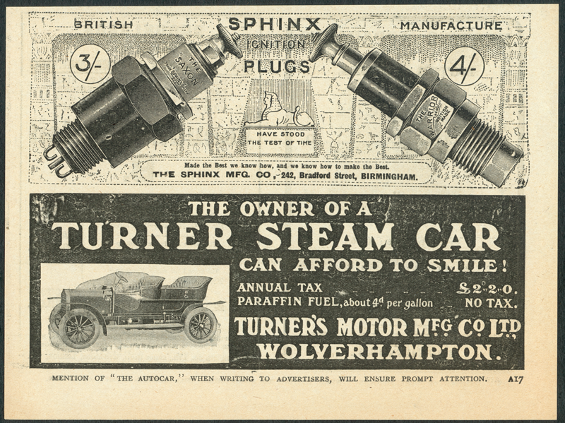 Turner Steam Car The Autocar Advetisement 1910