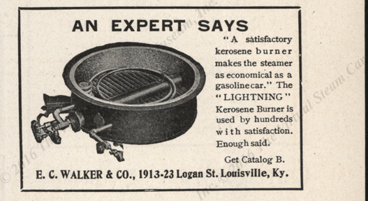 E. C. Walker magazine advertisement, Horseless Age, November 29, 1905, page xxxiv Walker Lightning Kerosene Burner