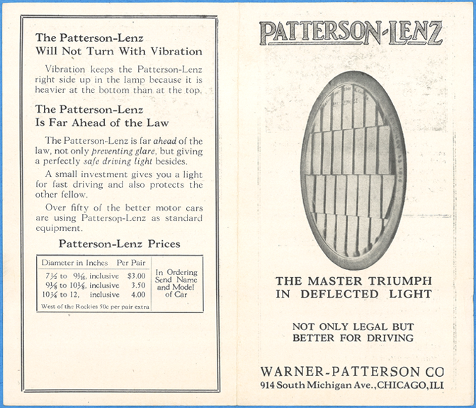 Warner-Patterson Company, Patterson Lenz, 1923 Advertising Brochure, Front