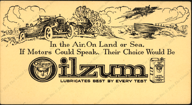 Undated blotter advertising Oilzum Lubricants, White & Bagley