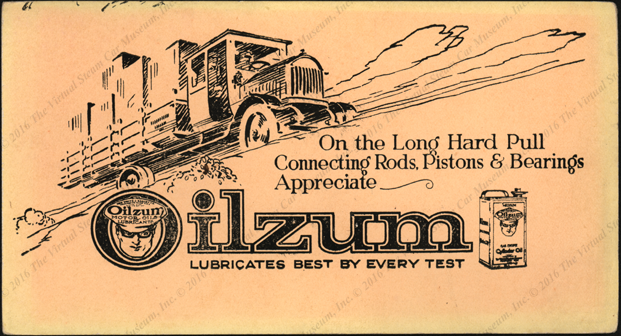 Undated blotter advertising Oilzum Lubricants, White & Bagley